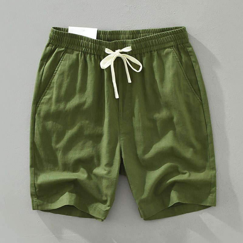 Ensfarge Casual Shorts Menn Tynn Seksjon Retro Bomull Lin Løse Beskjærte Bukser