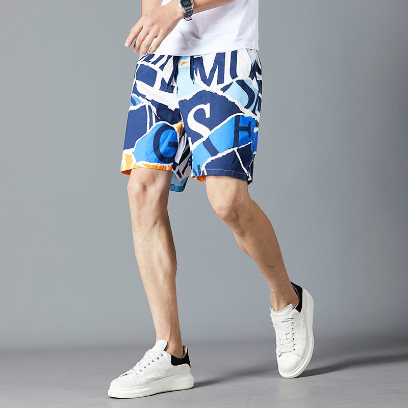 Sommer Cotton Beach Menns Løse Uformelle Shorts Fem Punkts Utskrift