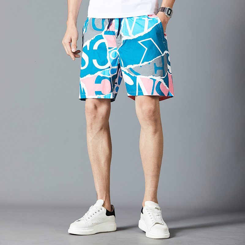 Sommer Cotton Beach Menns Løse Uformelle Shorts Fem Punkts Utskrift