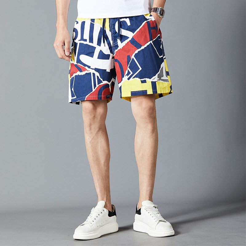 Sommer Cotton Beach Menns Løse Uformelle Shorts Fem Punkts Utskrift