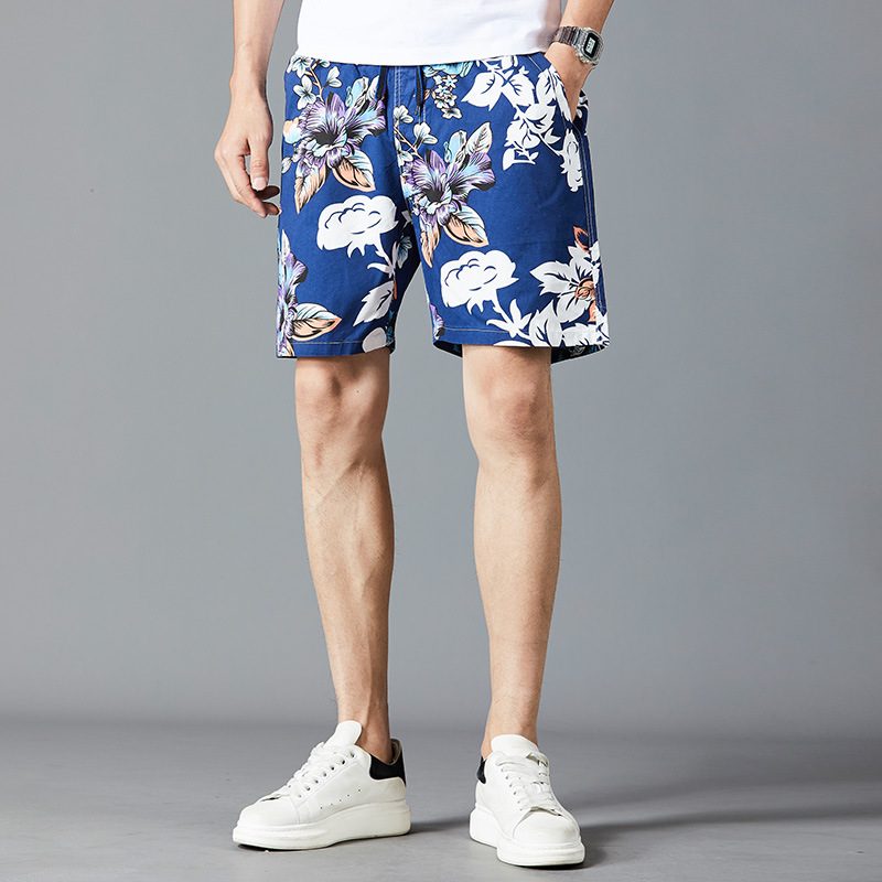 Sommer Cotton Beach Menns Løse Uformelle Shorts Fem Punkts Utskrift