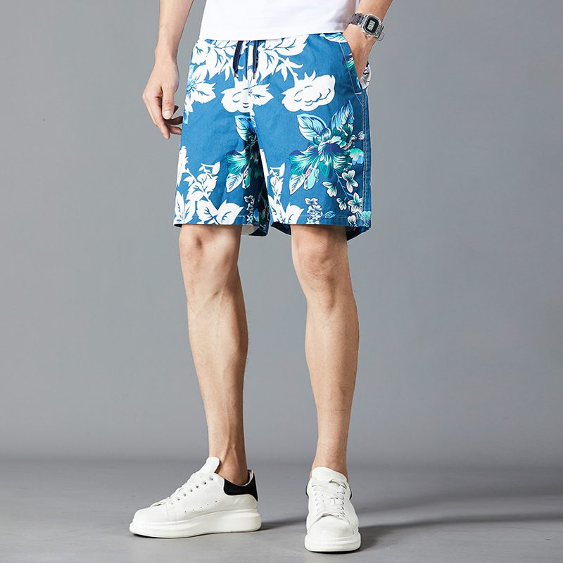 Sommer Cotton Beach Menns Løse Uformelle Shorts Fem Punkts Utskrift