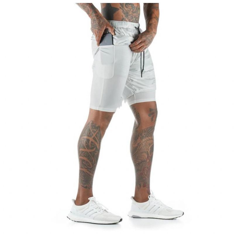 Sommer Men's Fitness Fritid Sport Cropped Pants Sports Shorts Løpesport Dobbelbukser