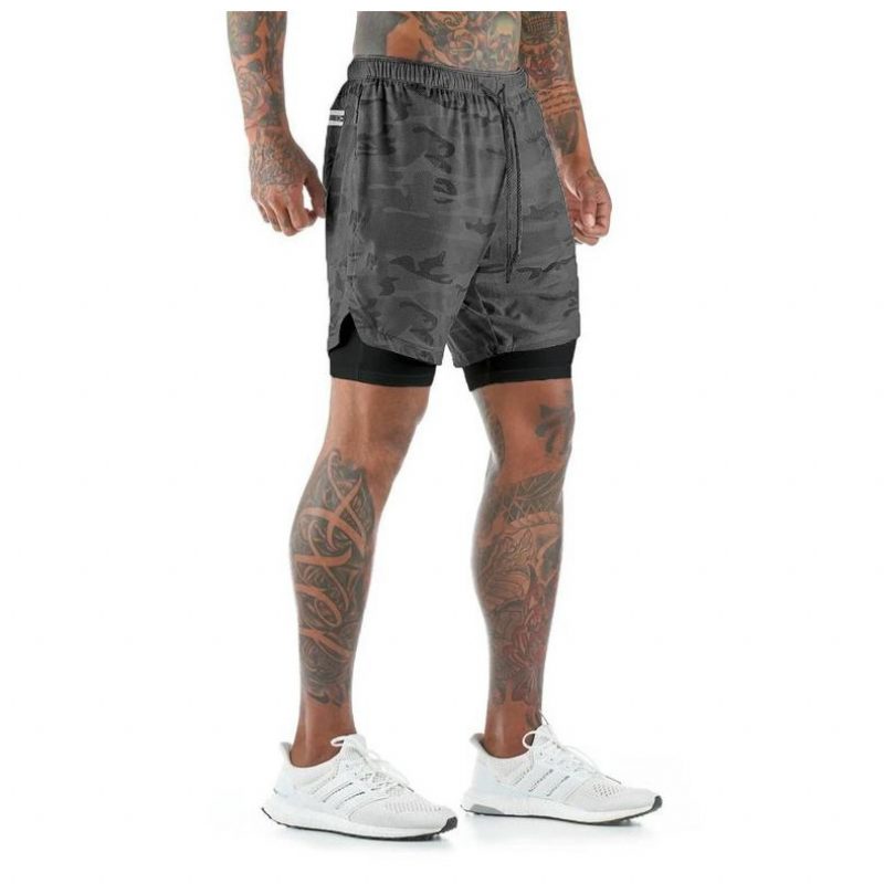 Sommer Men's Fitness Fritid Sport Cropped Pants Sports Shorts Løpesport Dobbelbukser