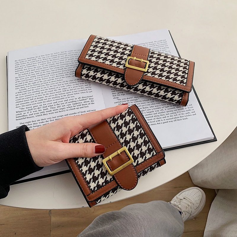 2024 Ny Lommebok Med Stor Kapasitet Myntpung Lang Bærbar Dame Liten Houndstooth Clutch