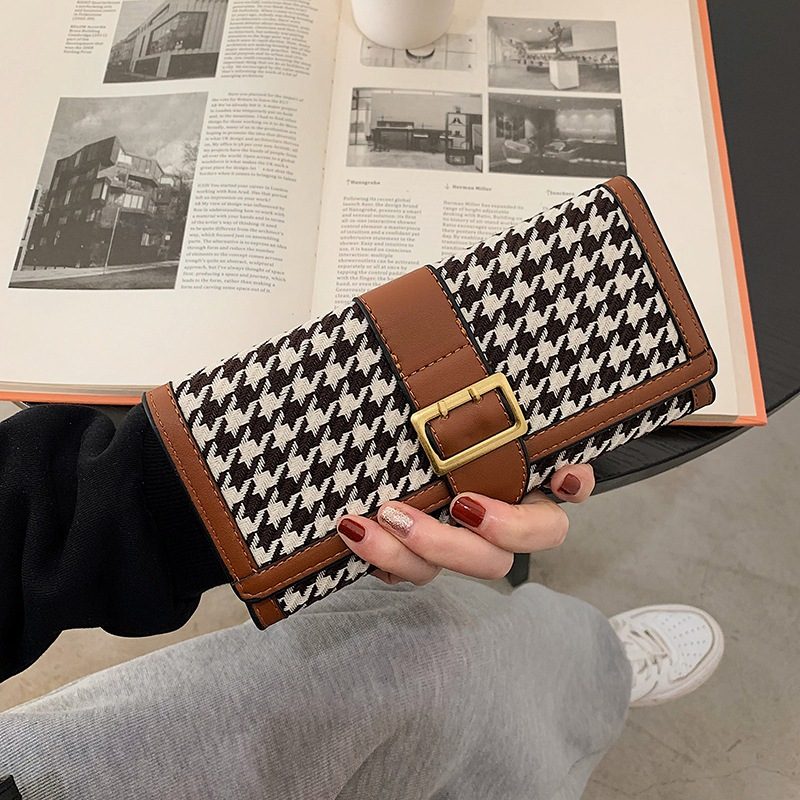 2024 Ny Lommebok Med Stor Kapasitet Myntpung Lang Bærbar Dame Liten Houndstooth Clutch