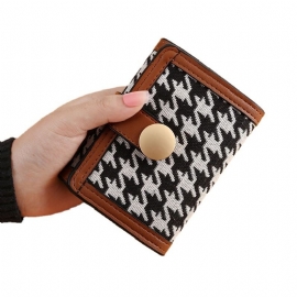 Ny Dame Trifold Houndstooth Canvas Lommebok Kort Spenne Lang Clutch Multifunksjonell Myntpung