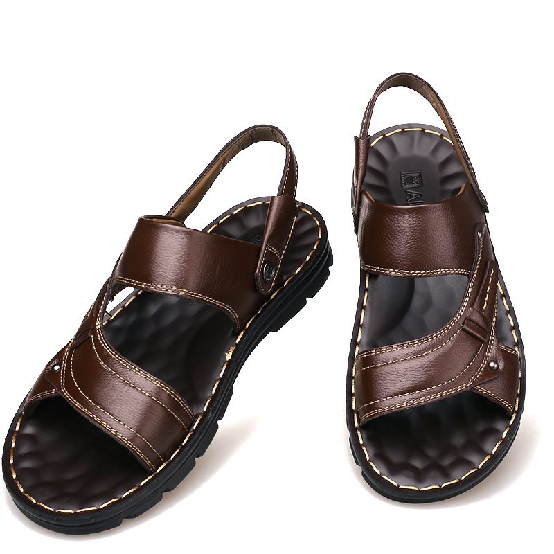 2024 Sommer Nye Skinnsandaler Menn Casual Strandsko Sklisikre Slip-on Sandaler Tøfler