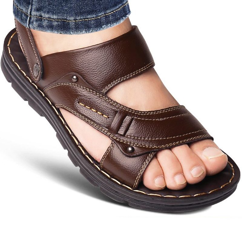 2024 Sommer Nye Skinnsandaler Menn Casual Strandsko Sklisikre Slip-on Sandaler Tøfler