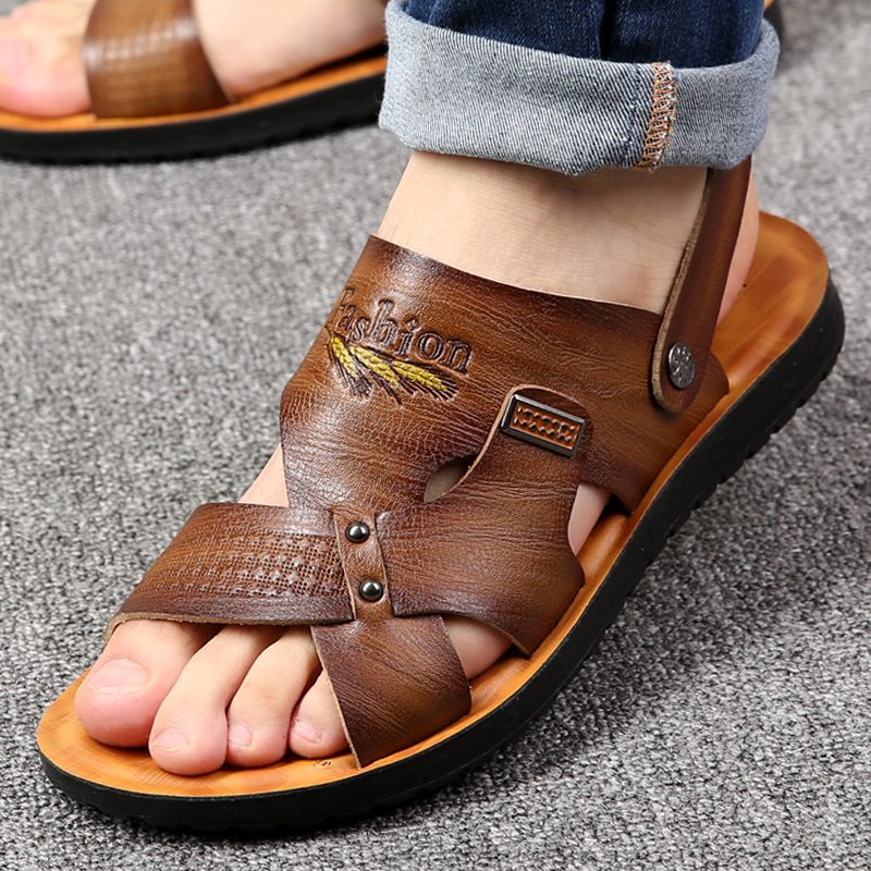 Herresandaler 2024 Sommer Ny Trend Uformelle Strandsko Herre Sklisikre Tøfler Med Dobbel Bruk