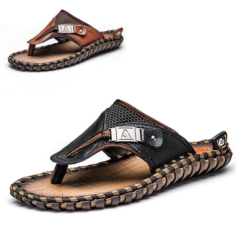 Komfortable Kuskinnsandaler Tøfler Sko Sommer Strandtøfler Herre Store Flip-flops Sko 38-48 Yards