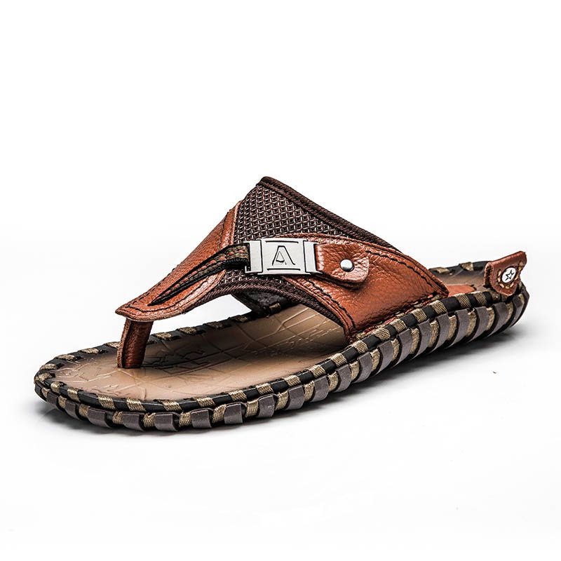 Komfortable Kuskinnsandaler Tøfler Sko Sommer Strandtøfler Herre Store Flip-flops Sko 38-48 Yards