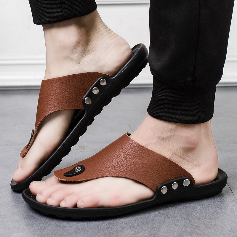 Sommer Nye Sandaler Herre Flip Flops Strandsko Mote Uformelle Tøfler Sko Innendørs Og Utendørs Herresko