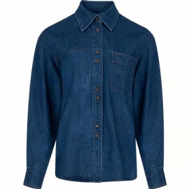 Dame Vintage Blå Denim Skjorte Polo Krage Topp