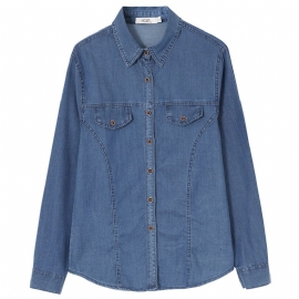 Vintage Denimskjorte Med Lange Ermer For Kvinner