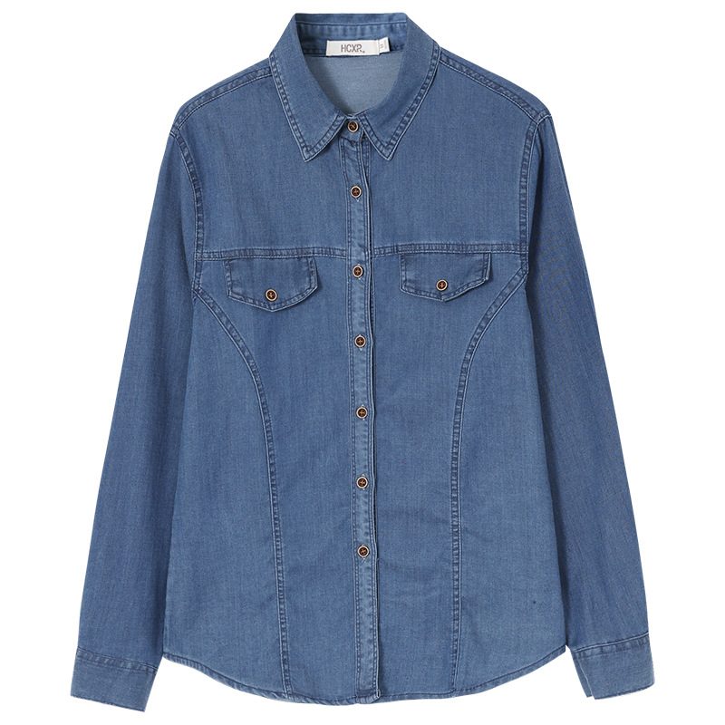 Vintage Denimskjorte Med Lange Ermer For Kvinner