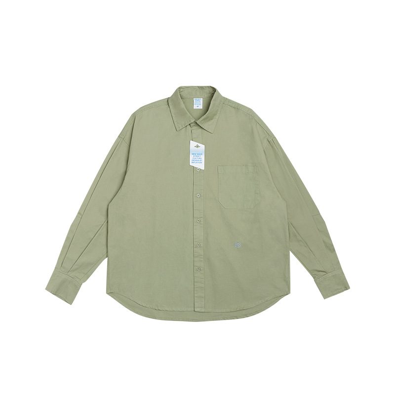 Herreskjorte Langermet Khaki Loose Fit Ensfarget