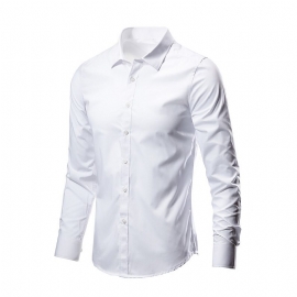 Hvit Skjorte Langermet Menn Business Formal Slim White Casual