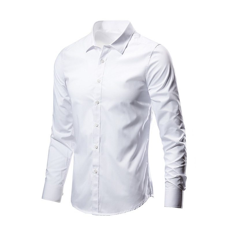 Hvit Skjorte Langermet Menn Business Formal Slim White Casual