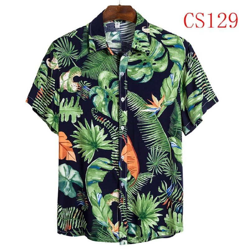 Kortermet Skjorte For Menn Lapel Beach Style Casual Floral