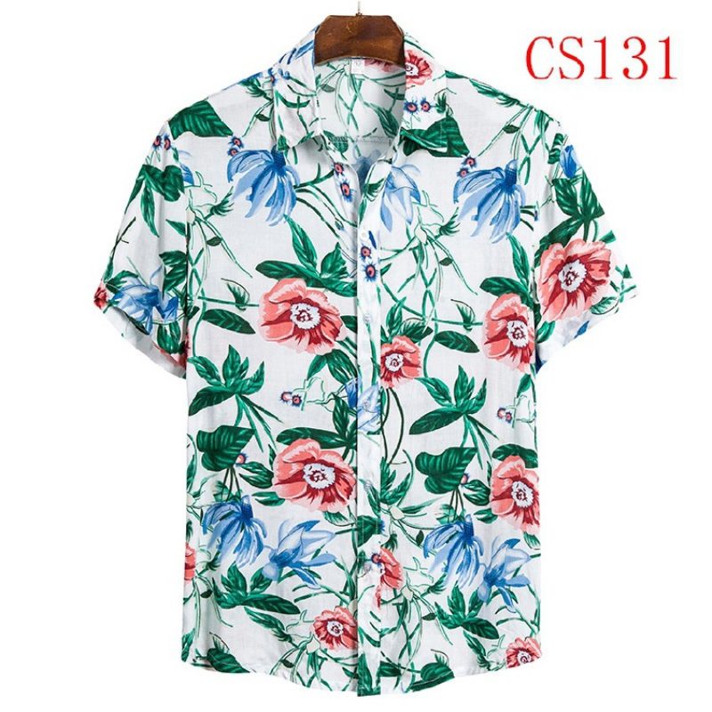 Kortermet Skjorte For Menn Lapel Beach Style Casual Floral