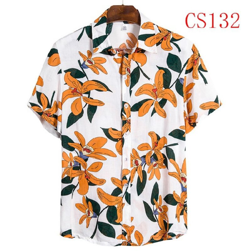 Kortermet Skjorte For Menn Lapel Beach Style Casual Floral