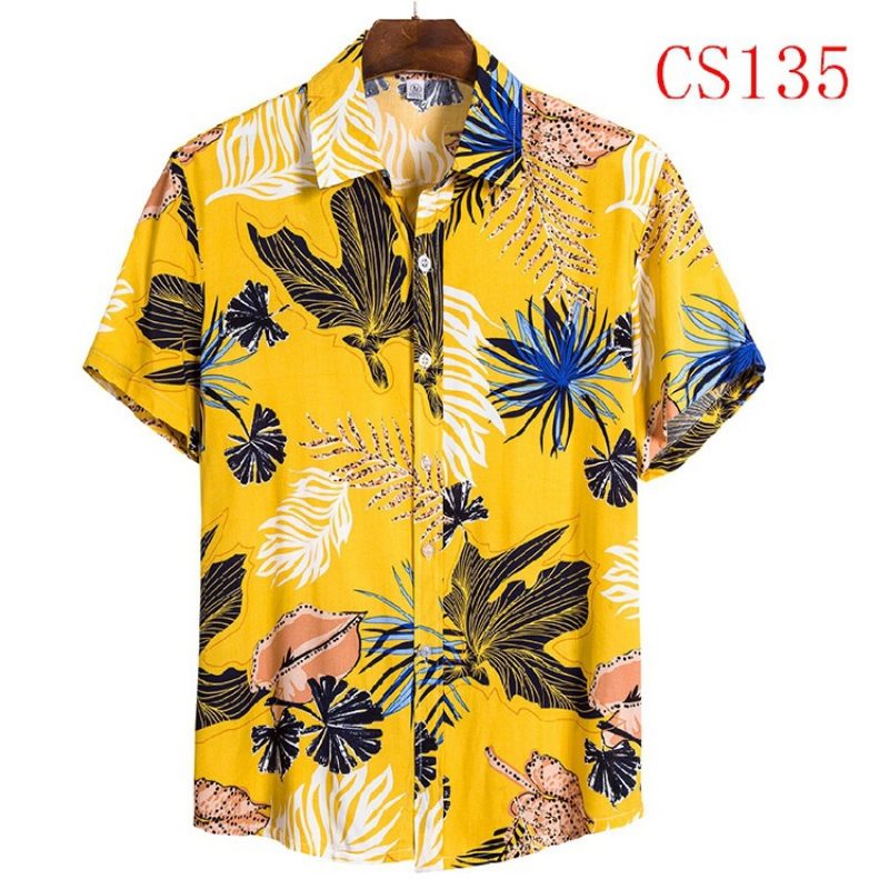 Kortermet Skjorte For Menn Lapel Beach Style Casual Floral