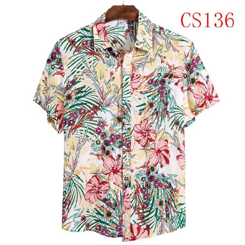 Kortermet Skjorte For Menn Lapel Beach Style Casual Floral