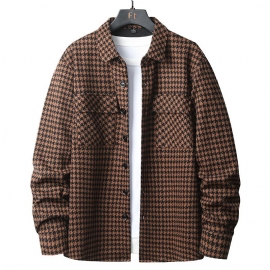 Løs Langermet Skjorte Herre Våren Casual Trend Houndstooth Cardigan Doble Lommer