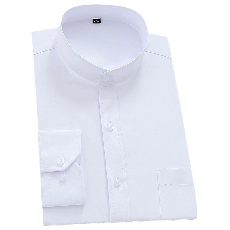 Menns Stand Collar Shirt Langermet Hvit Formell Rund Hals