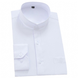 Menns Stand Collar Shirt Langermet Hvit Formell Rund Hals