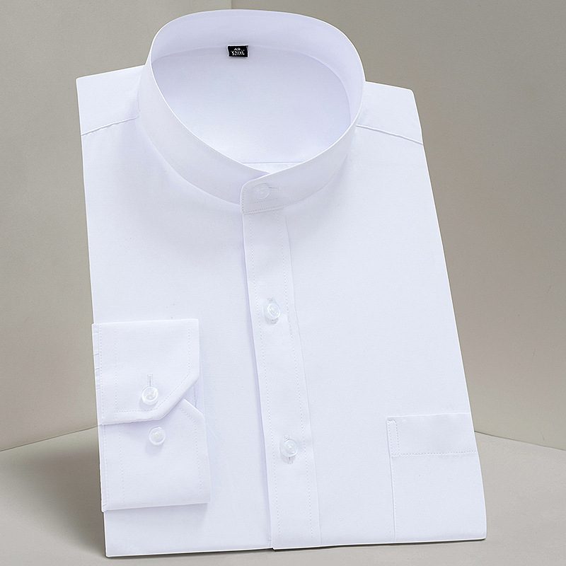 Menns Stand Collar Shirt Langermet Hvit Formell Rund Hals