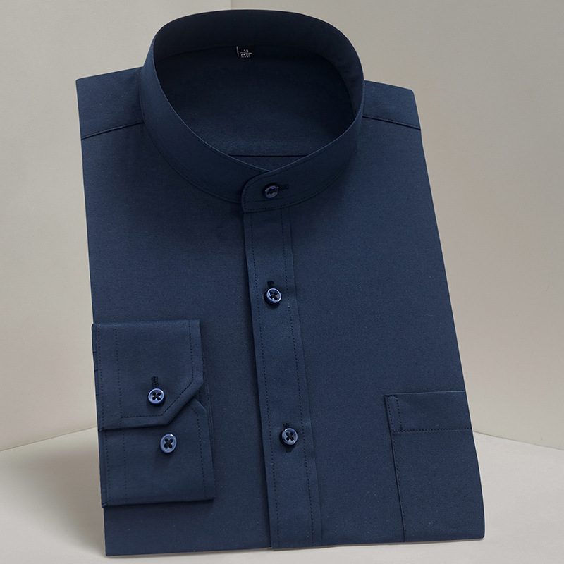 Menns Stand Collar Shirt Langermet Hvit Formell Rund Hals