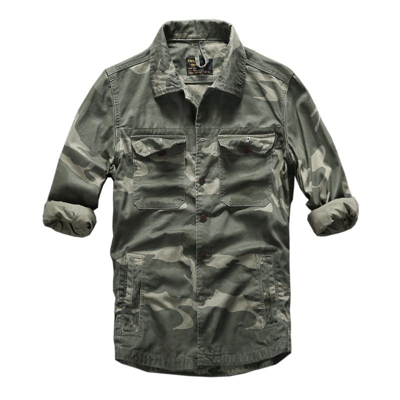 Vår Sommer Uformell Langermet Skjorte Herre Camouflage Top Multi Pocket Tooling