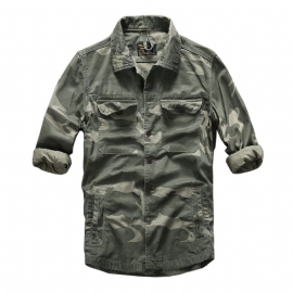 Vår Sommer Uformell Langermet Skjorte Herre Camouflage Top Multi Pocket Tooling