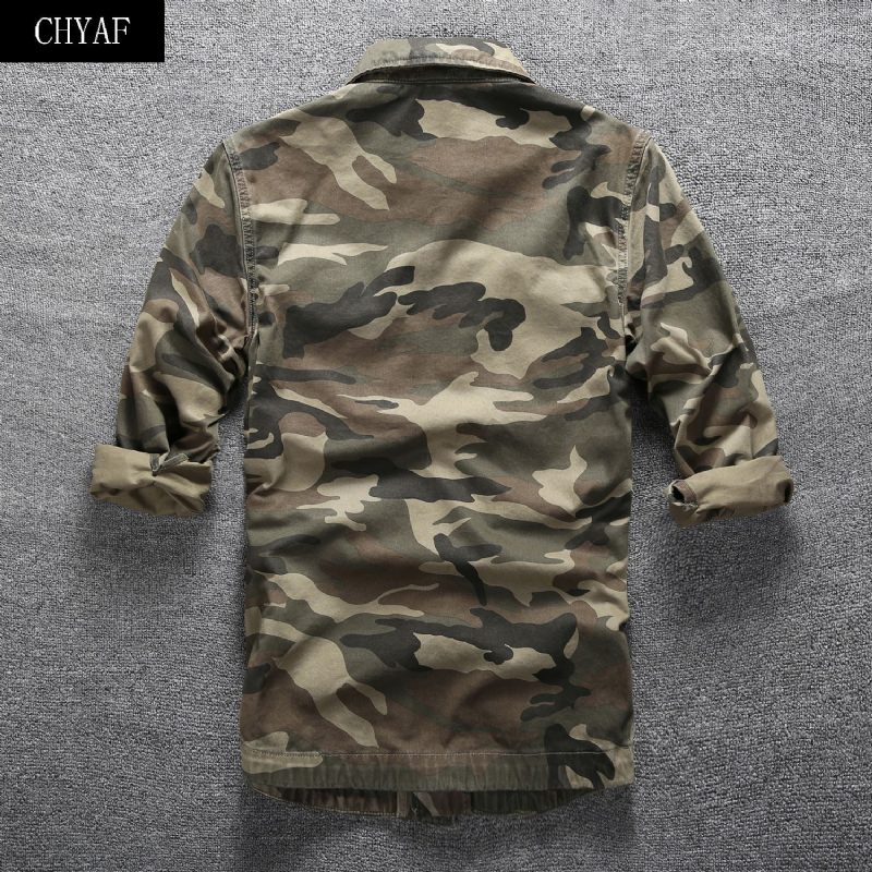 Vår Sommer Uformell Langermet Skjorte Herre Camouflage Top Multi Pocket Tooling