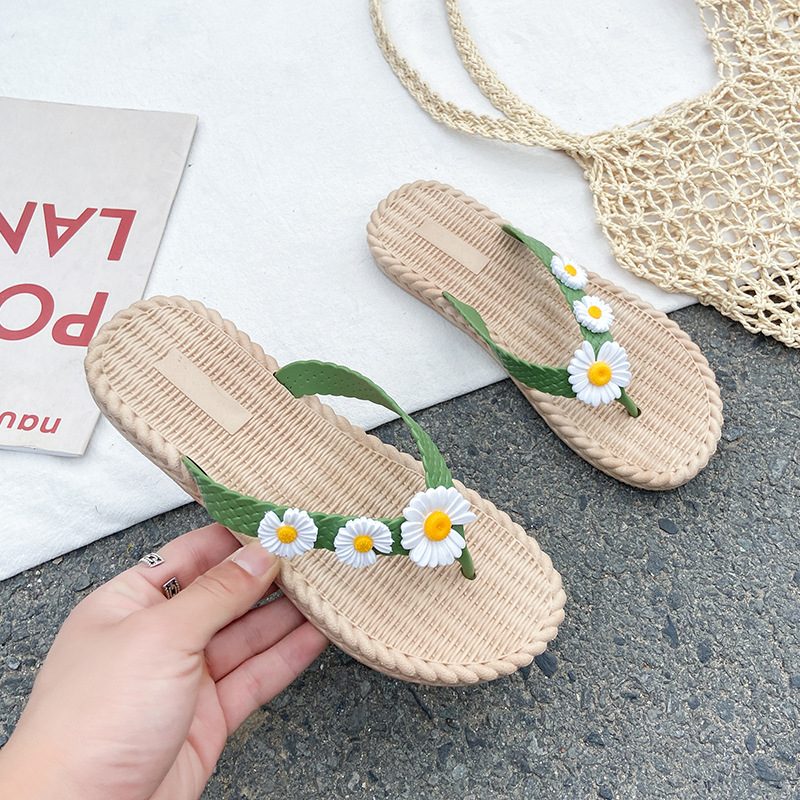 2024 Ny Blomst Sommer Flip-flops Sko Kvinner Slitesterk Damer Flate Sandaler Tøfler Sko Strand