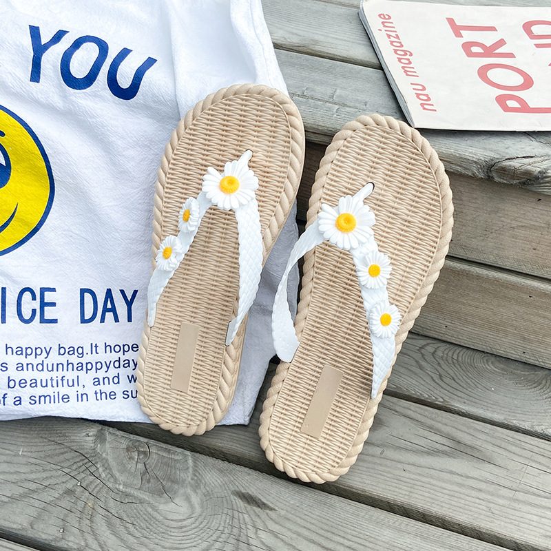 2024 Ny Blomst Sommer Flip-flops Sko Kvinner Slitesterk Damer Flate Sandaler Tøfler Sko Strand