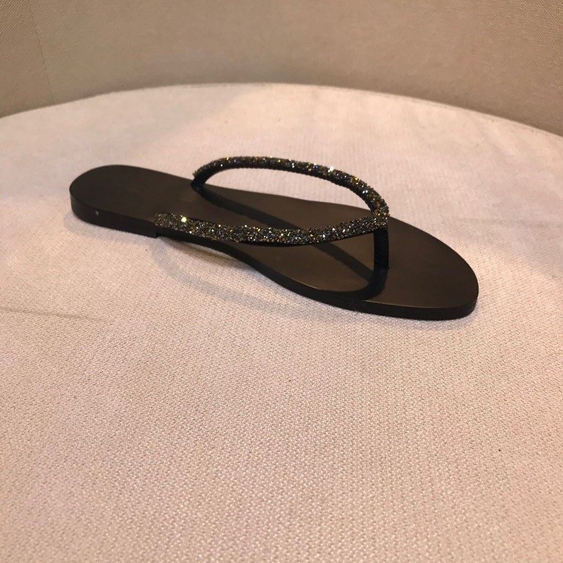 2024 Sommer Ny Mote Rhinestone Flip Flops Flat Thong Sandaler Tøfler Sko Stor Størrelse Kvinner