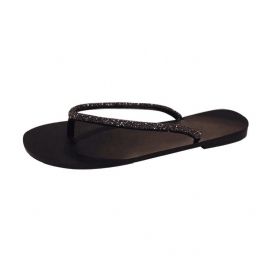 2024 Sommer Ny Mote Rhinestone Flip Flops Flat Thong Sandaler Tøfler Sko Stor Størrelse Kvinner