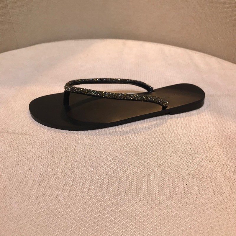 2024 Sommer Ny Mote Rhinestone Flip Flops Flat Thong Sandaler Tøfler Sko Stor Størrelse Kvinner