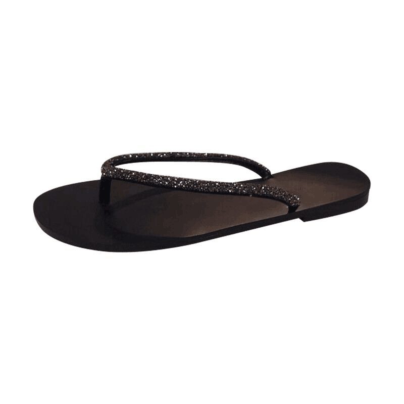 2024 Sommer Ny Mote Rhinestone Flip Flops Flat Thong Sandaler Tøfler Sko Stor Størrelse Kvinner