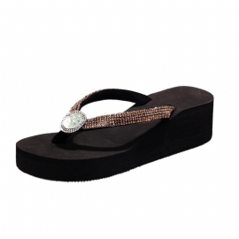 2024 Sommer Ny Mote Rhinestone Flip Flops Tykk Bunn Kilehæl Sandaler Kvinner