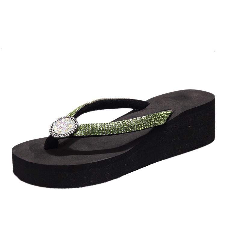 2024 Sommer Ny Mote Rhinestone Flip Flops Tykk Bunn Kilehæl Sandaler Kvinner