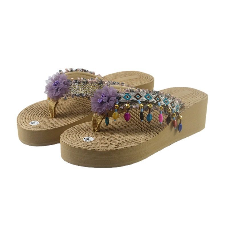 Blomster Flip Flops Mote Tykksålede Klemsandaler Tøfler Nye Sommerstiler For Kvinner Som Går Ut Strandsandaler