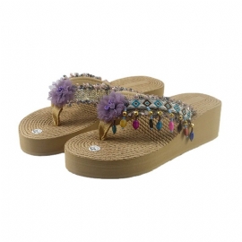 Blomster Flip Flops Mote Tykksålede Klemsandaler Tøfler Nye Sommerstiler For Kvinner Som Går Ut Strandsandaler