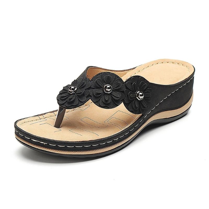 Flip-flops Tykk Bunn For Kvinner Sklisikker Kile Myk Hule Blomsterflip-flops Store Tøfler Lette Og Komfortable