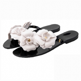 Ny Sommer Camellia Tøfler Flatbunnet Jelly Flip Flops Damer Sklisikre Små Duftende Blomster Strandsandaler