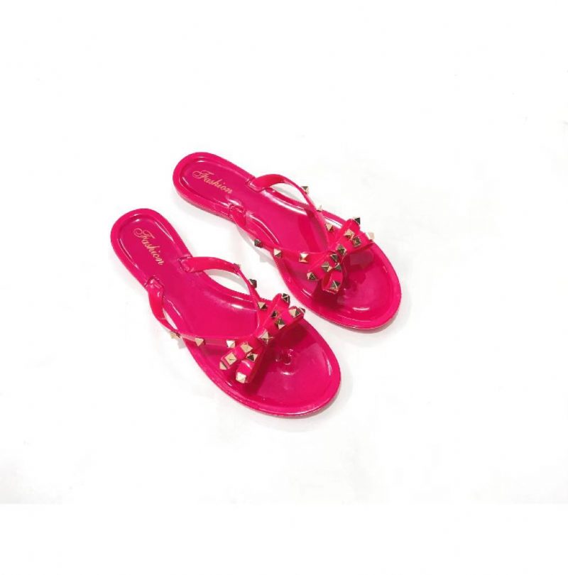 Ny Stil Naglesko Bowknot Flip Flops Sommer Strand Flat Gjennomsiktig Jelly Krystall Tøfler Kvinner