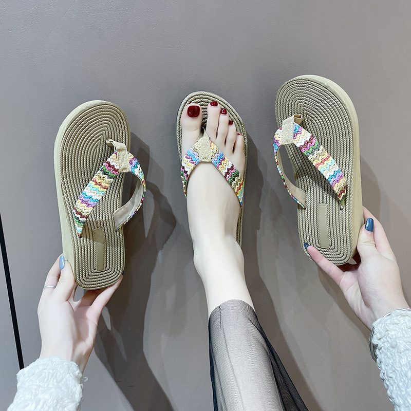 Sandaler Tøfler Dame Sommer 2024 Nye Vevde Flip Flops Uformell Kile Strand